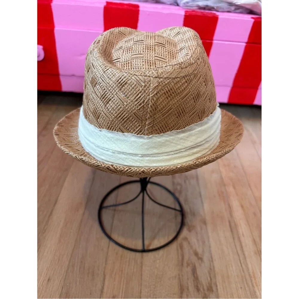 Scala Pronto Woven Straw Fedora Hat Beige Basket Weave Boho Summer Hat